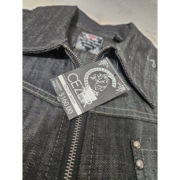 NWT CEZER Denim Jacket Men’s Black Embroidered Patches 100% Cotton Size 2X - Picture 9 of 12